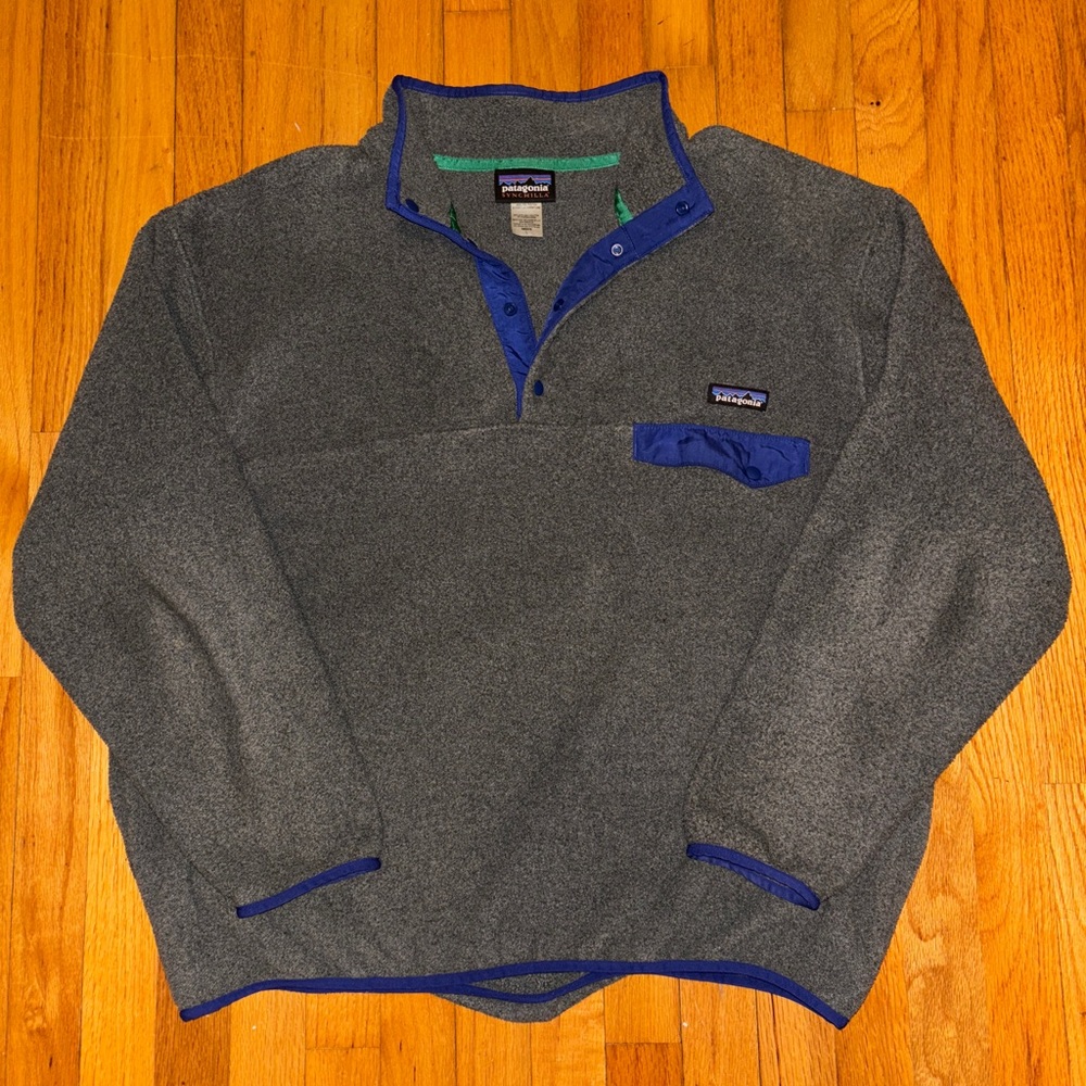 Patagonia Snap Synchilla Large Grey Blue Teal 90s Paper Cup Colorway